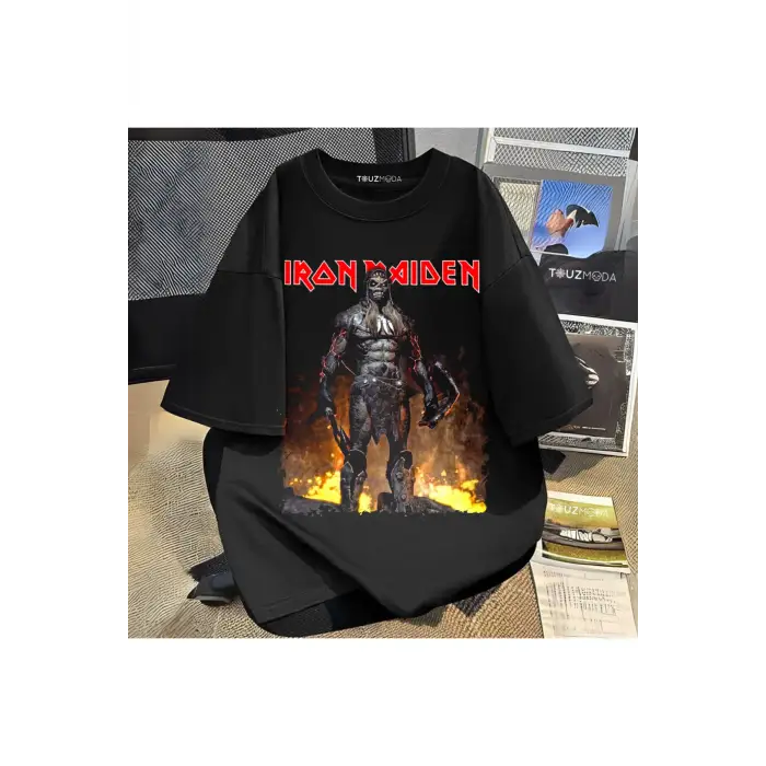 Rock Serisi iron Maiden Baskılı Unisex Oversize
