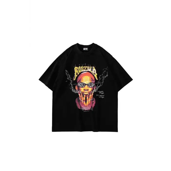 Rodzilla Baskılı Oversize Unisex Siyah