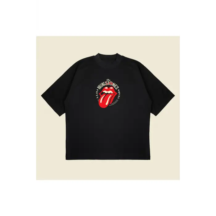 Rolling Stones 50.years Boxy Fit Oversize Unisex Tshirt – Baskılı Tişört |