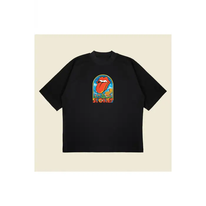 Rolling Stones Atlanta Baskılı Oversize Unisex Pamuklu Nefes Alan Kalın Kumaşlı