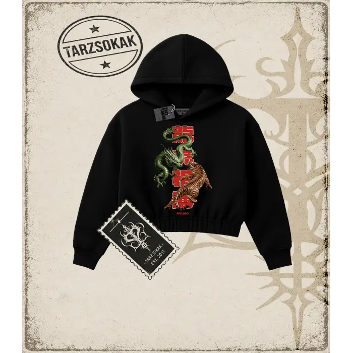 RYUKO Kadın Crop Kapşonlu Sweatshirt
