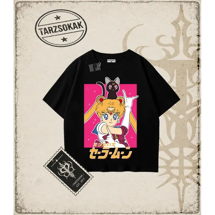 Sailor Moon Anime Baskılı Oversize Unisex Tişört