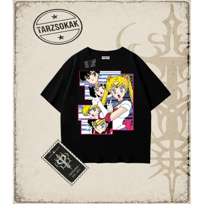 Sailor Moon Anime Baskılı Oversize Unisex Tişört