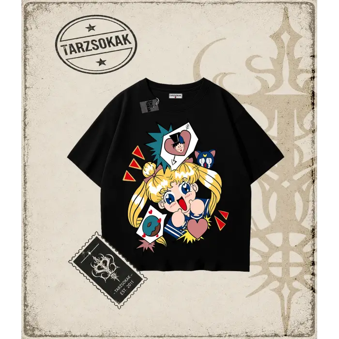Sailor Moon Anime Baskılı Oversize Unisex Tişört