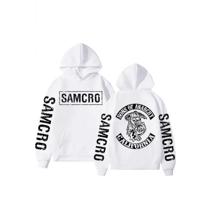 Samcro Çift Taraflı Logo Baskılı Hoodies 17276 Beyaz