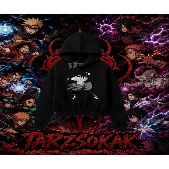 Sasuke uchiha Naruto Anime Karakter Kadın Crop Kapşonlu Sweatshirt Beyaz