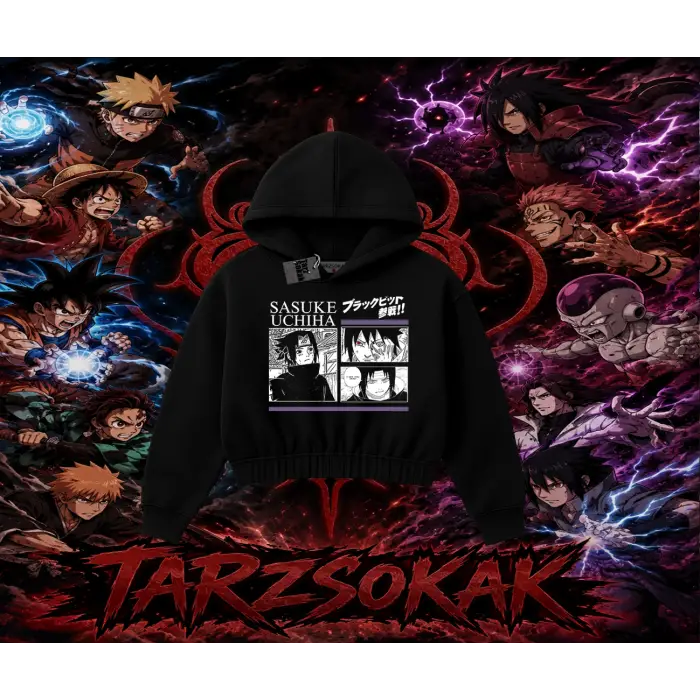 Sasuke uchiha Naruto Anime Karakter Kadın Crop Kapşonlu Sweatshirt Beyaz