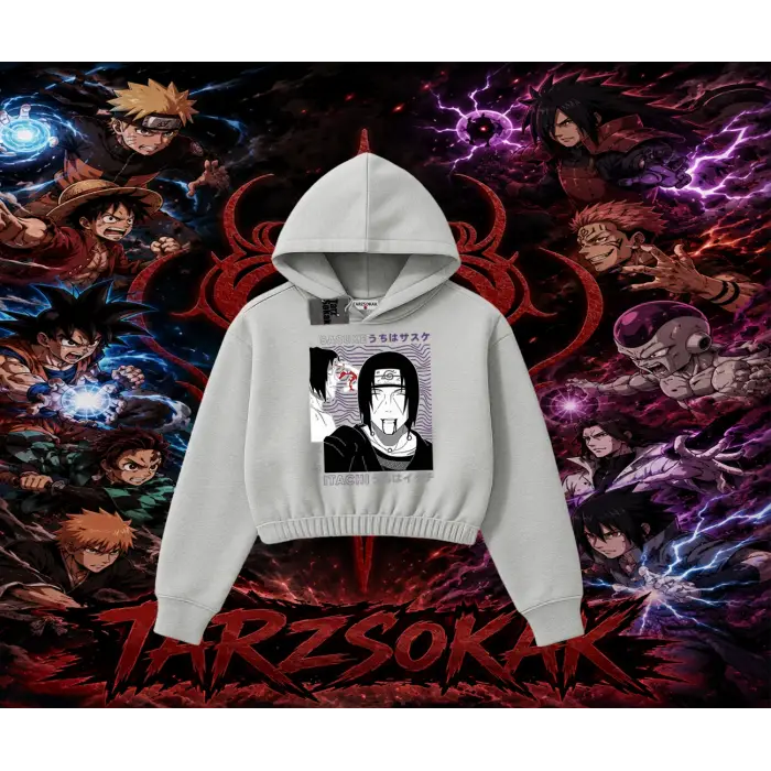 Sasuke uchiha Naruto Anime Karakter Kadın Crop Kapşonlu Sweatshirt Beyaz