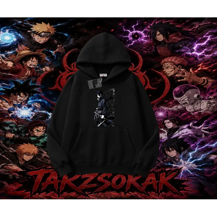 Sasuke uchiha Naruto Anime Karakter Oversize Unisex Kapşonlu Sweatshirt Beyaz