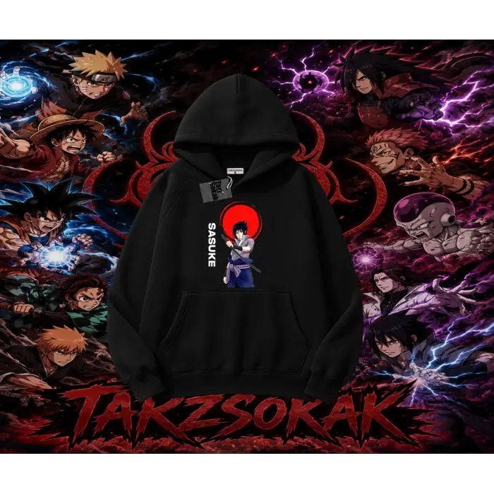Sasuke uchiha Naruto Anime Karakter Oversize Unisex Kapşonlu Sweatshirt Beyaz