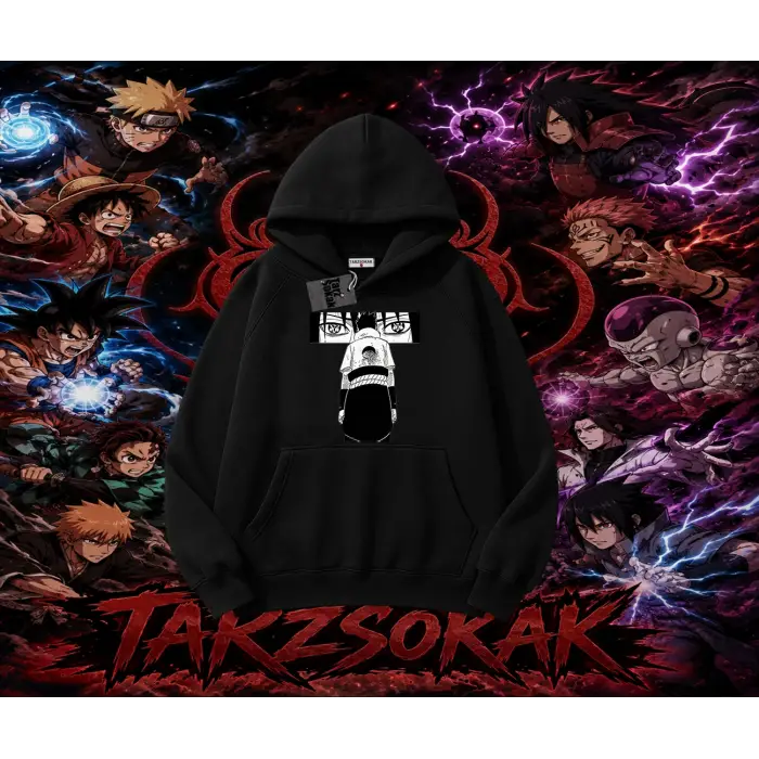 Sasuke uchiha Naruto Anime Karakter Oversize Unisex Kapşonlu Sweatshirt Beyaz