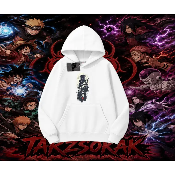 Sasuke uchiha Naruto Anime Karakter Oversize Unisex Kapşonlu Sweatshirt Beyaz