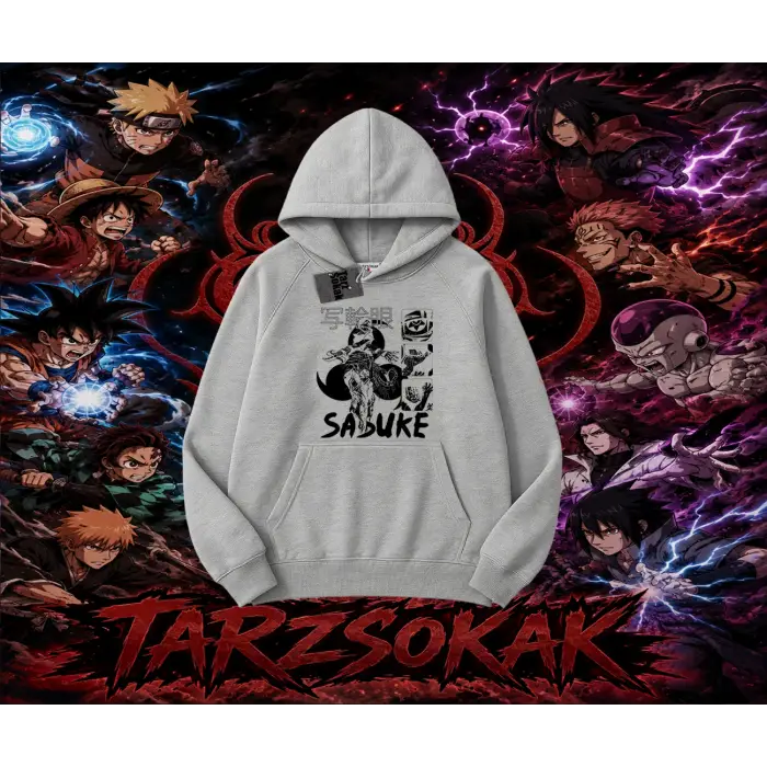 Sasuke uchiha Naruto Anime Karakter Oversize Unisex Kapşonlu Sweatshirt Beyaz