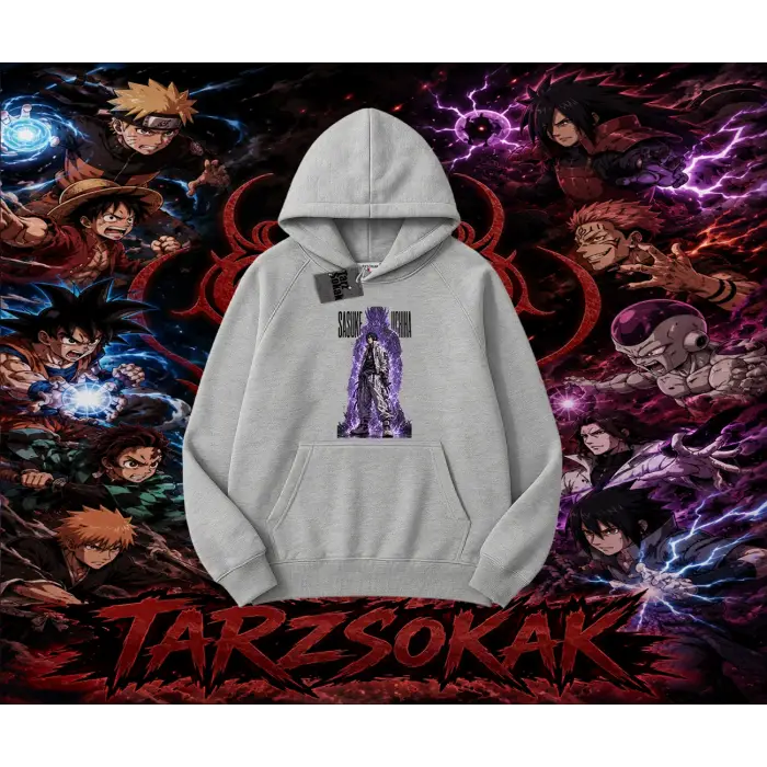Sasuke uchiha Naruto Anime Karakter Oversize Unisex Kapşonlu Sweatshirt Beyaz