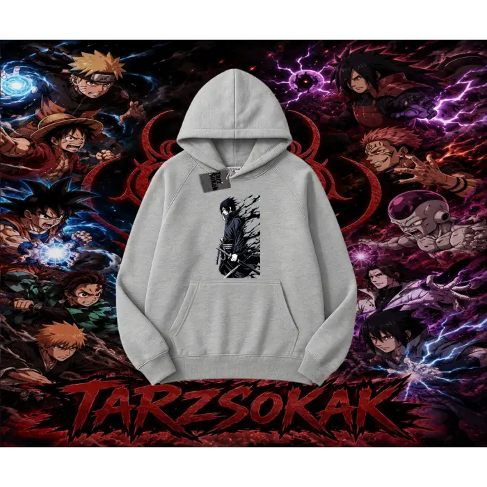 Sasuke uchiha Naruto Anime Karakter Oversize Unisex Kapşonlu Sweatshirt Beyaz