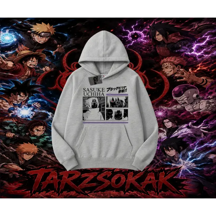 Sasuke uchiha Naruto Anime Karakter Oversize Unisex Kapşonlu Sweatshirt Beyaz