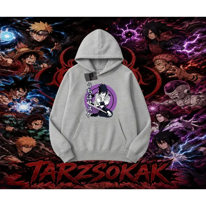 Sasuke uchiha Naruto Anime Karakter Oversize Unisex Kapşonlu Sweatshirt Beyaz