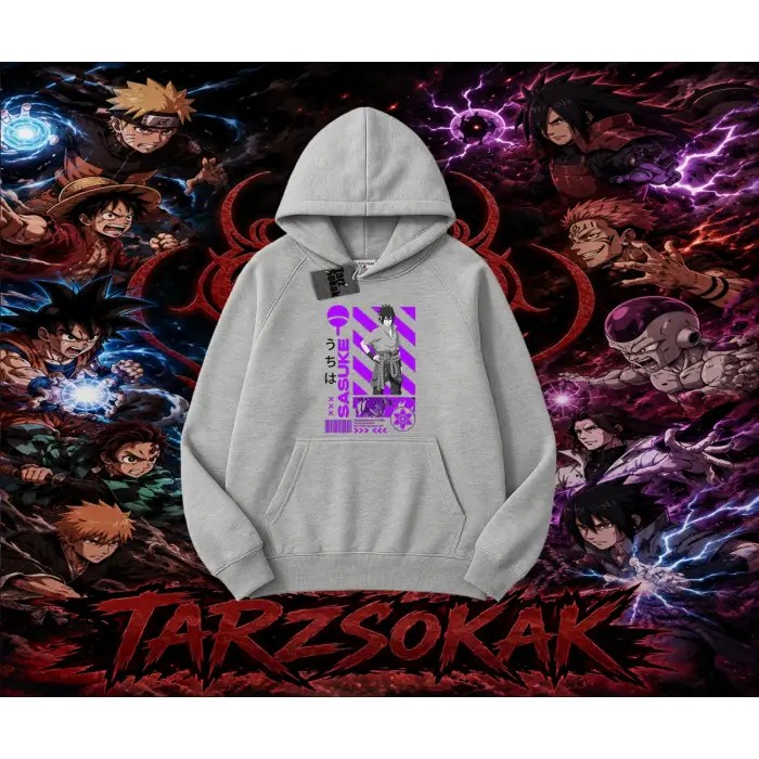 Sasuke uchiha Naruto Anime Karakter Oversize Unisex Kapşonlu Sweatshirt Beyaz