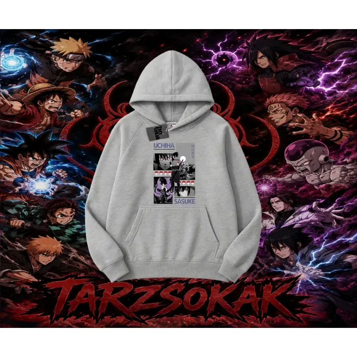 Sasuke uchiha Naruto Anime Karakter Oversize Unisex Kapşonlu Sweatshirt Beyaz