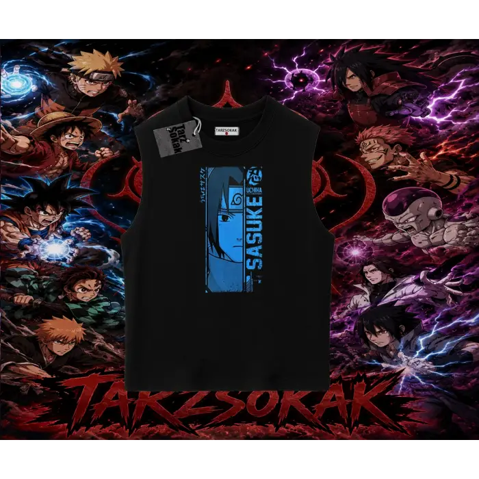 Sasuke uchiha Naruto Anime Karakter Oversize Unisex Kolsuz Tişört Beyaz