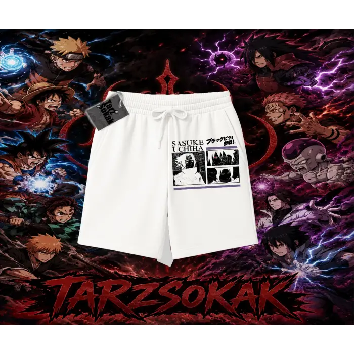 Sasuke uchiha Naruto Anime Karakter Unisex Şort Beyaz