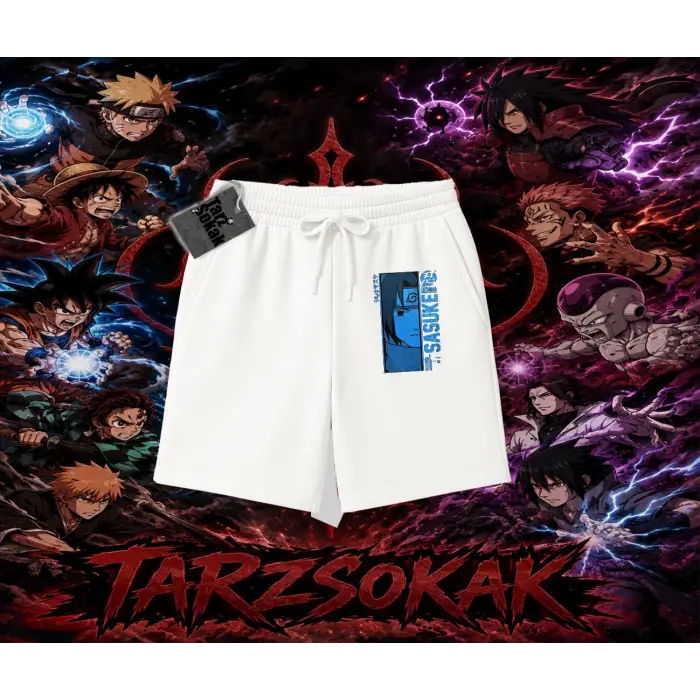 Sasuke uchiha Naruto Anime Karakter Unisex Şort Beyaz