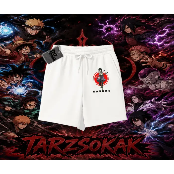 Sasuke uchiha Naruto Anime Karakter Unisex Şort Beyaz