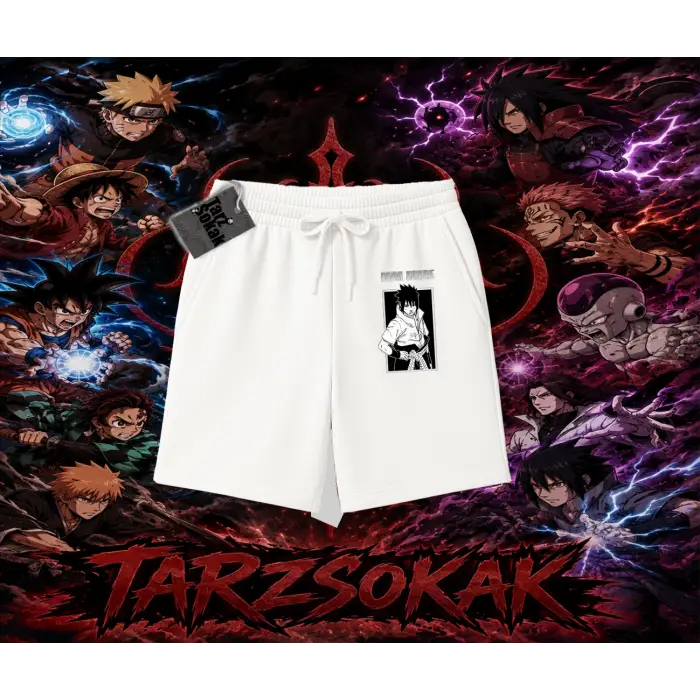 Sasuke uchiha Naruto Anime Karakter Unisex Şort Beyaz