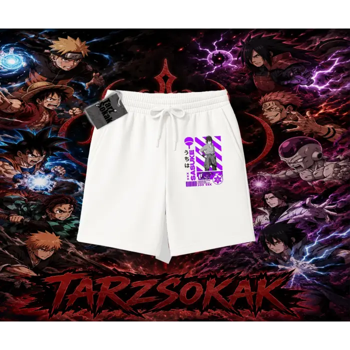 Sasuke uchiha Naruto Anime Karakter Unisex Şort Beyaz