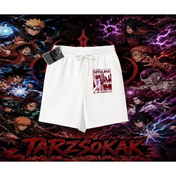 Sasuke uchiha Naruto Anime Karakter Unisex Şort Beyaz