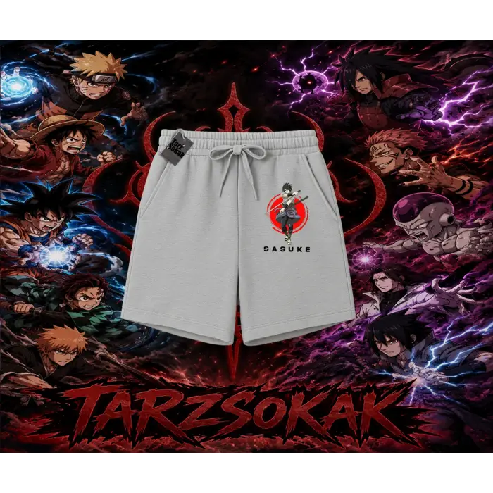 Sasuke uchiha Naruto Anime Karakter Unisex Şort Beyaz