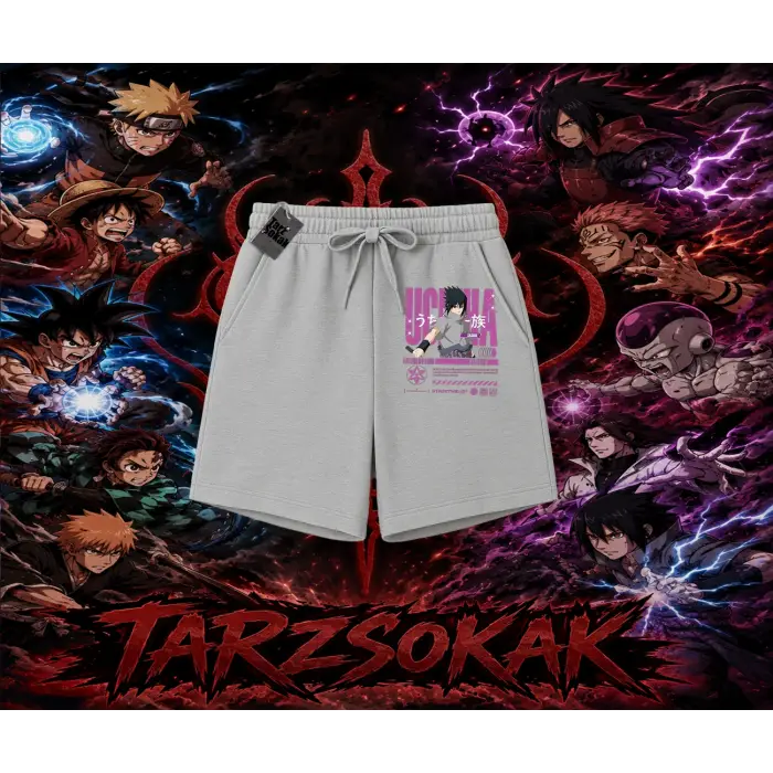Sasuke uchiha Naruto Anime Karakter Unisex Şort Beyaz