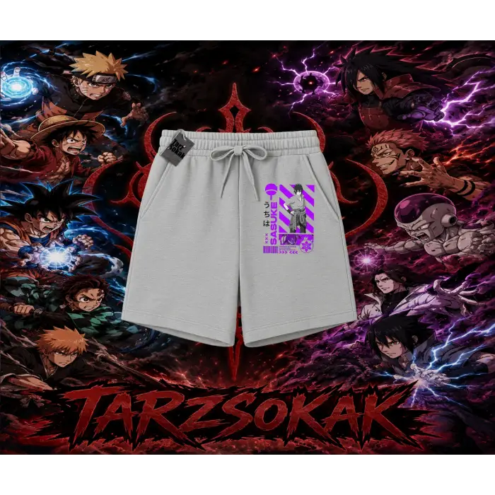 Sasuke uchiha Naruto Anime Karakter Unisex Şort Beyaz