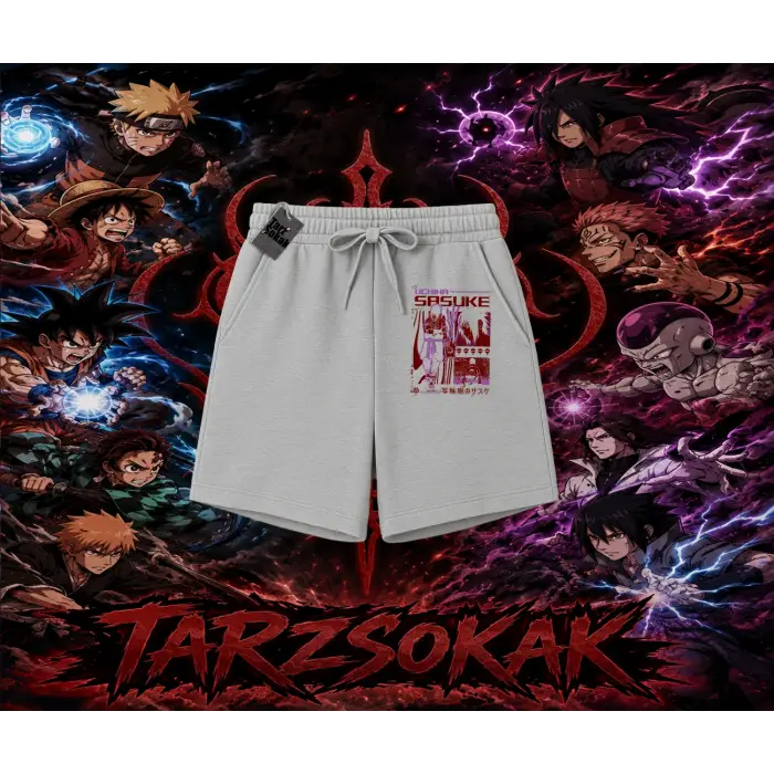 Sasuke uchiha Naruto Anime Karakter Unisex Şort Beyaz