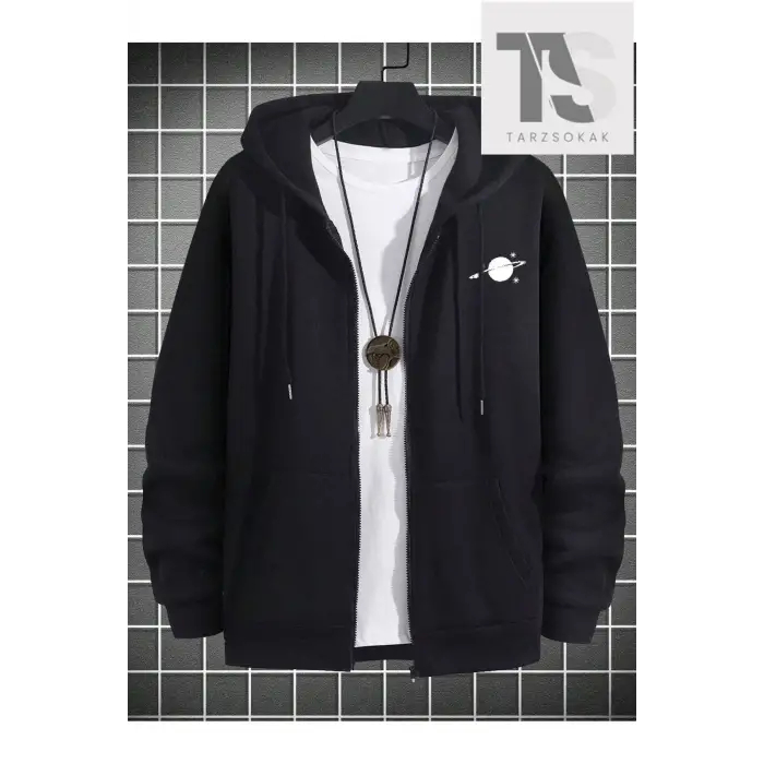Saturn Cosmos Sweatshirt Fermuarlı Siyah