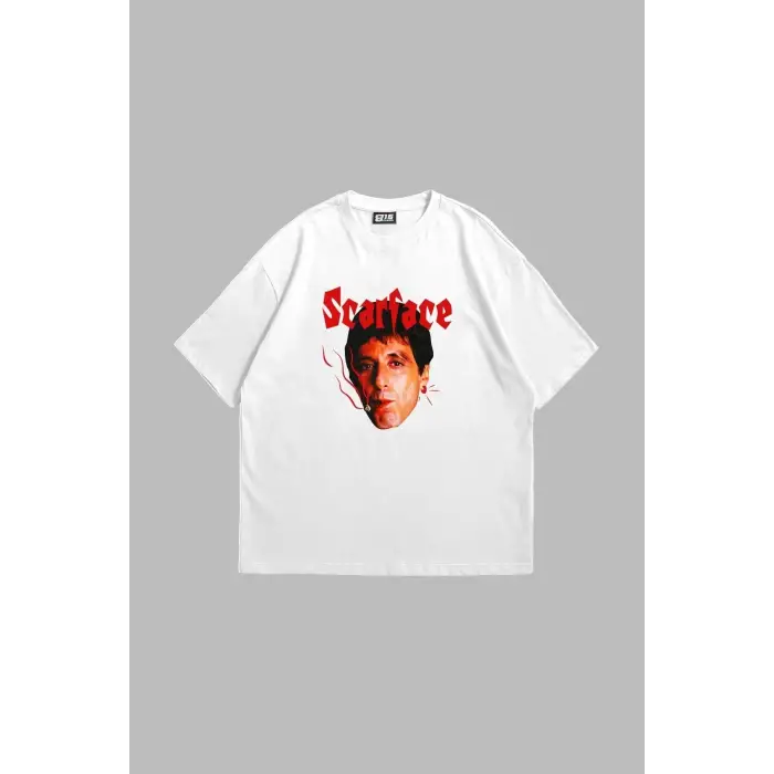 Scarface Baskılı Oversize Unisex Beyaz