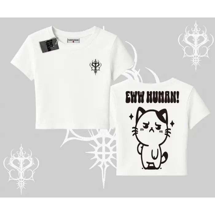 Sevimli Kedi Çizimli Arka Baskılı Babby Tee Tshirt