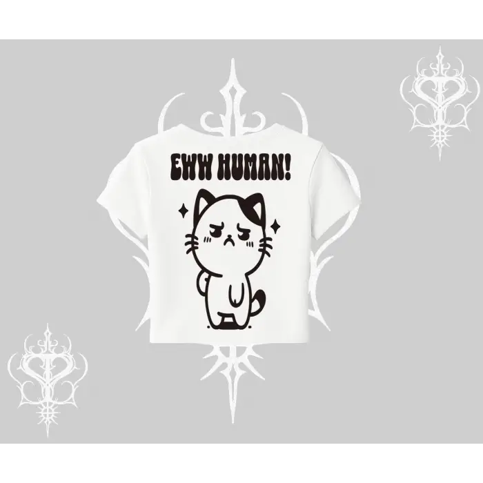 Sevimli Kedi Çizimli Arka Baskılı Babby Tee Tshirt