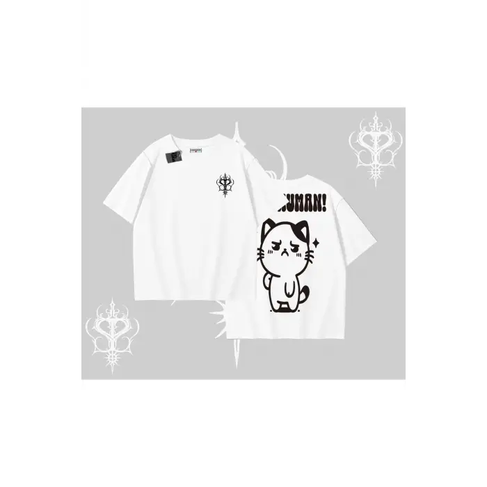 Sevimli Kedi Çizimli Arka Baskılı Oversize Tshirt