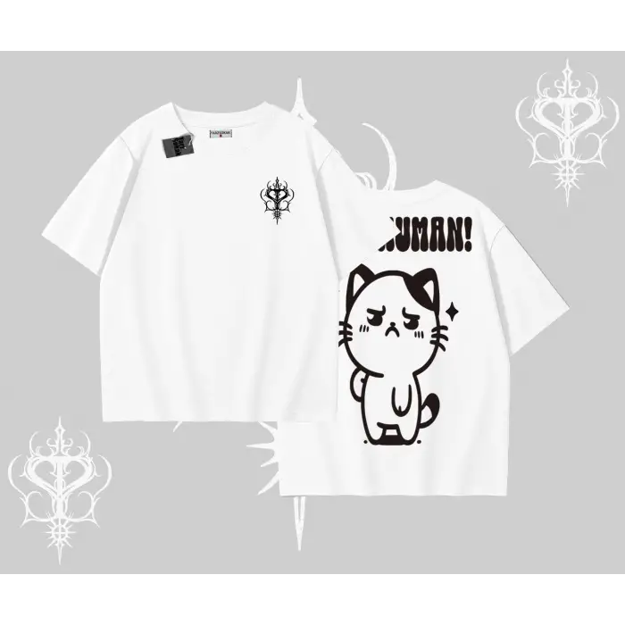 Sevimli Kedi Çizimli Arka Baskılı Oversize Tshirt