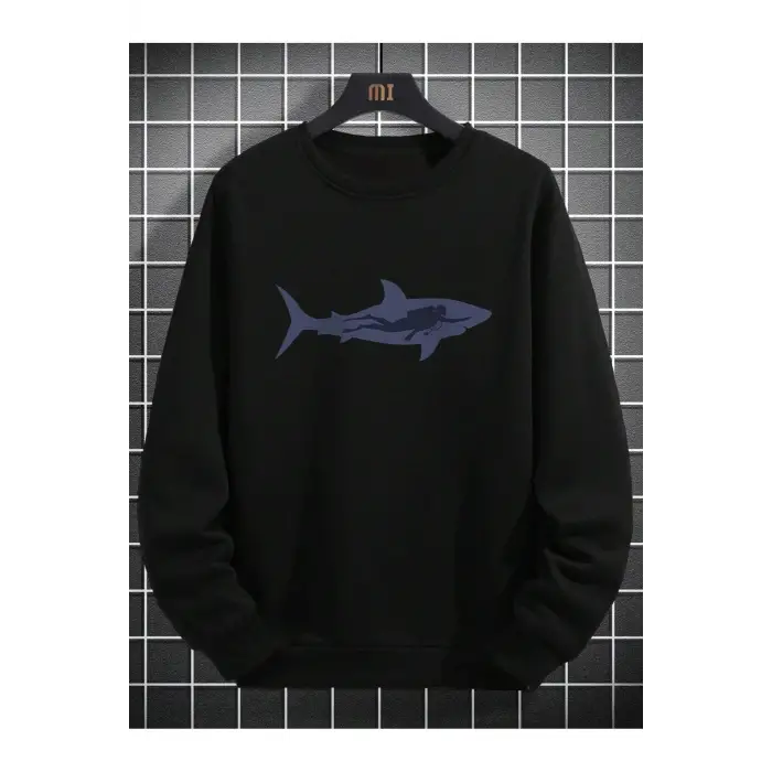 Shark Print Sweatshirt Siyah