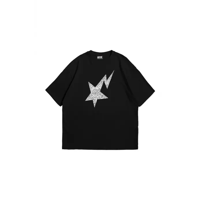Shining Star Taş Baskılı Oversize Unisex Siyah