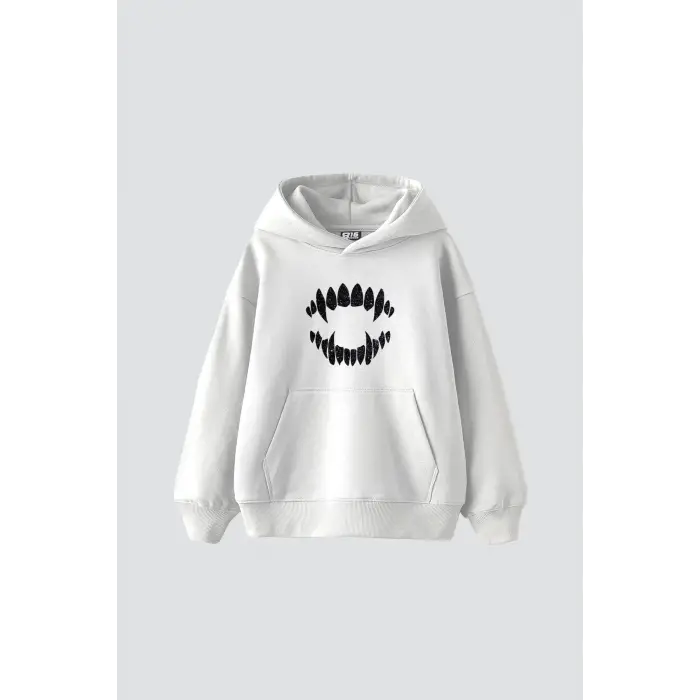 Shining Teeth Baskılı Oversize Unisex Premium Beyaz