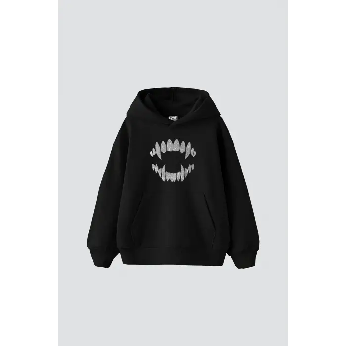 Shining Teeth Baskılı Oversize Unisex Premium Siyah