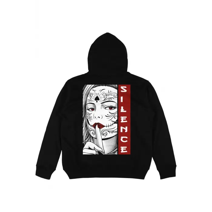 Silence Siyah Oversize Unisex Kapüşonlu Sweatshirt Hoodie