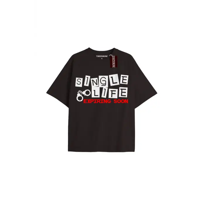 SINGLE LIFE Unisex Oversize Yazılı Tshirt SİYAH