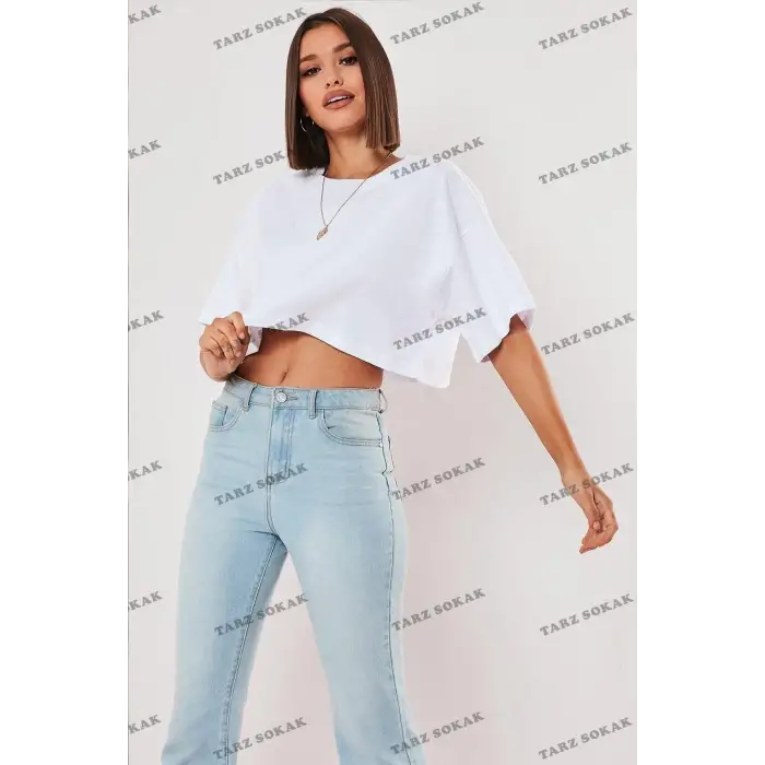 Siyah %100 Pamuk Bisiklet Yaka Crop