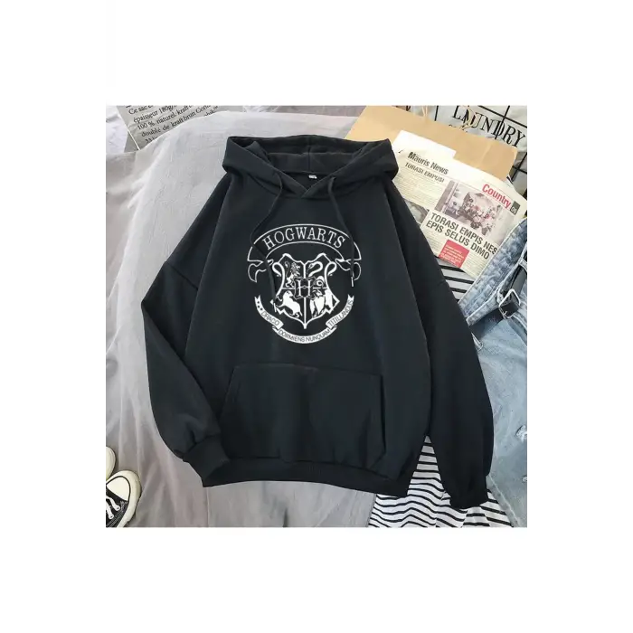 Siyah Hogwarts Printed Autumn Winter Long