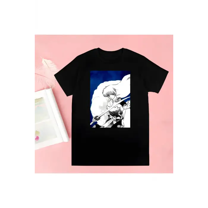 Siyah Inuyasha Yeni Baskı Tshirt Yaz Yenilik