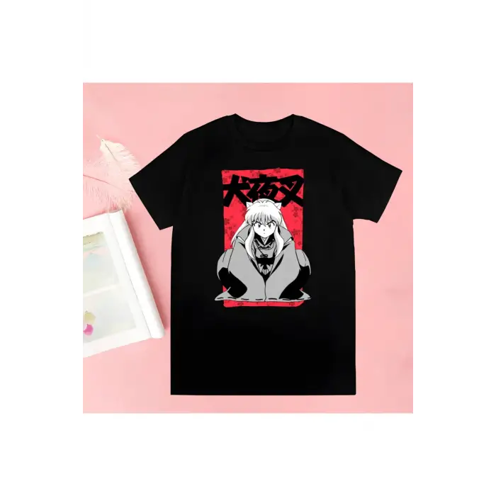 Siyah Inuyasha Yeni Baskı Tshirt Yaz Yenilik